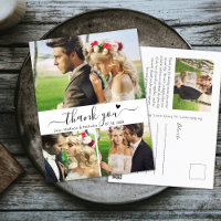 Budget Elegant 3 Photo Collage Wedding Thank You