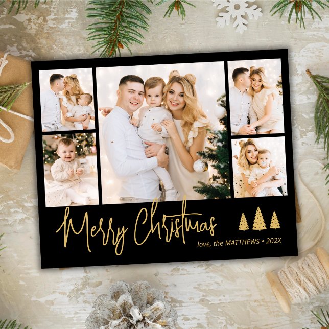 Budget Elegant 5 Photo Collage Christmas Postcard (Creator Uploaded)
