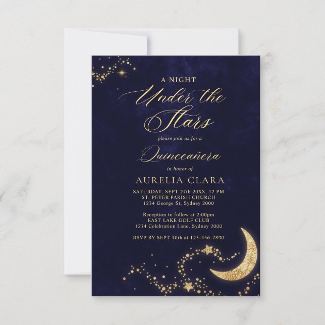 BUDGET Elegant A Night Under the Stars Quinceañera Card (Front)