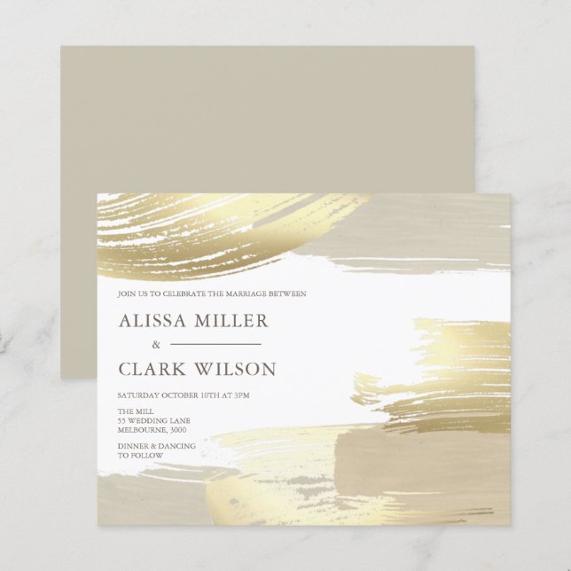 BUDGET Elegant Abstract Gold Wedding Invitation (Front/Back)