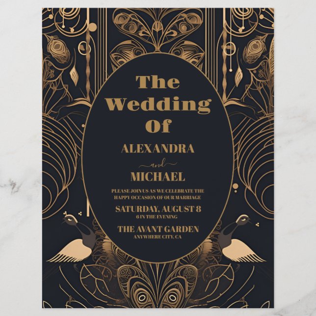Budget Elegant Art Deco Peacocks Wedding Flyer (Front)