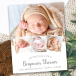 Budget Elegant Baby Photo Collage Birth Thank You<br><div class="desc">Announce your new baby to friends and family with these elegant and modern photo collage birth announcement cards. Customise with 4 of your favourite photos, and personalise with name, born date, birth stats. COPYRIGHT © 2020 Judy Burrows, Black Dog Art - All Rights Reserved. Budget Elegant Baby Photo Collage Birth...</div>
