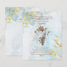 BUDGET Elegant BAPTISM Invite Aqua Blue Gold