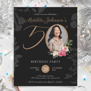 Budget Elegant Black 50th Birthday Invitation
