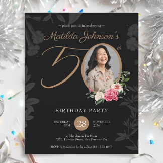 Budget Elegant Black 50th Birthday Invitation