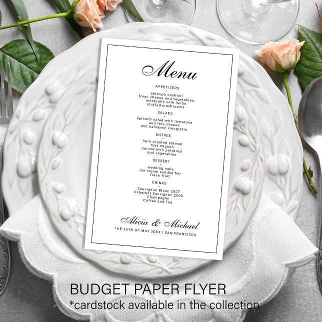 Budget elegant black and white wedding menu (Creator Uploaded)