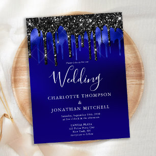 Budget Elegant Black Blue Glitter Drips Wedding In