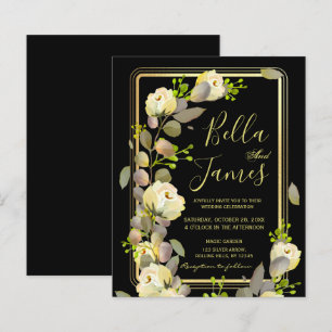 Budget Elegant Black Floral Wedding Invitation