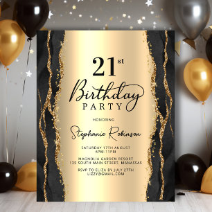 Budget Elegant Black Gold 21st Birthday Invitation