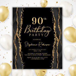 Budget Elegant Black Gold 90th Birthday Invitation