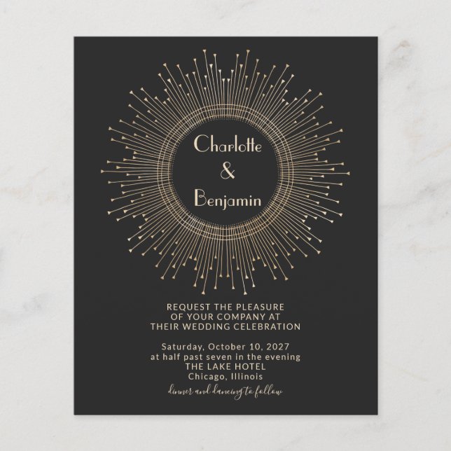 Budget Elegant Black Gold Art Deco Wedding Invite (Front)
