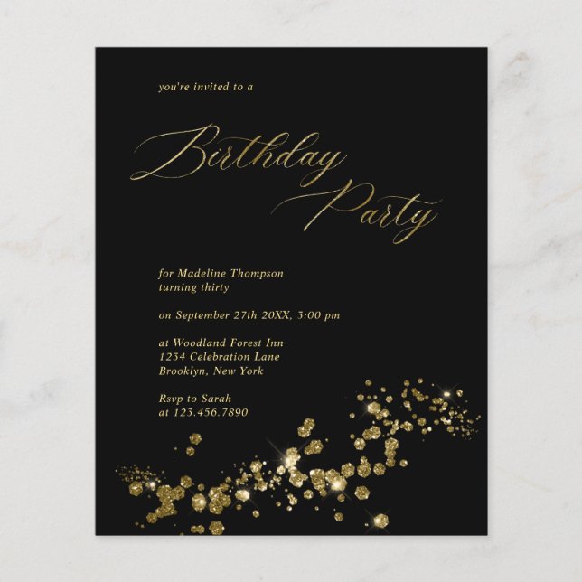 BUDGET Elegant Black Gold Confetti Adult Birthday (Front)