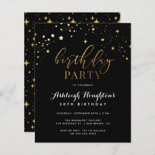 Budget Elegant Black & Gold Star Confetti Birthday