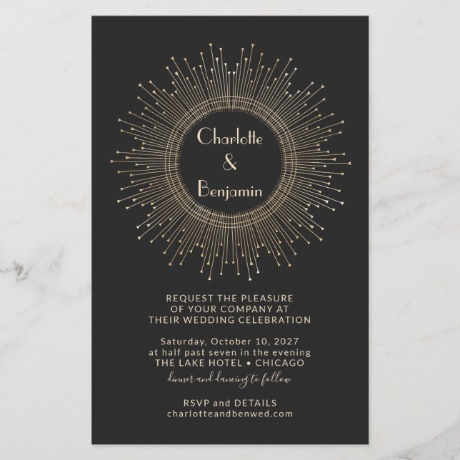Budget Elegant Black Gold Starburst Wedding Invite (Front)