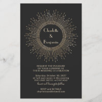 Budget Elegant Black Gold Starburst Wedding Invite