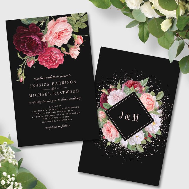 Budget Elegant Black Rose Wedding Invitation (Creator Uploaded)