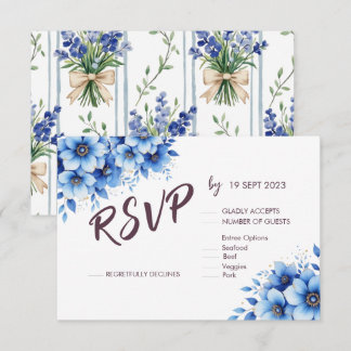 Budget Elegant Blue Florals RSVP Card White