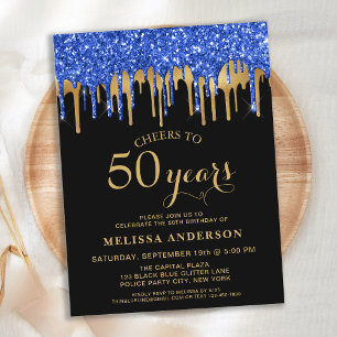 Budget Elegant Blue Gold Black Glitter 50 Birthday