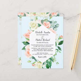 Budget Elegant Blue Pink Roses Wedding Flyer