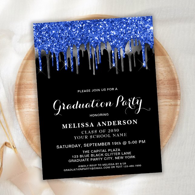 Budget Elegant Blue Silver Glitter Drip Graduation (Creator Uploaded)