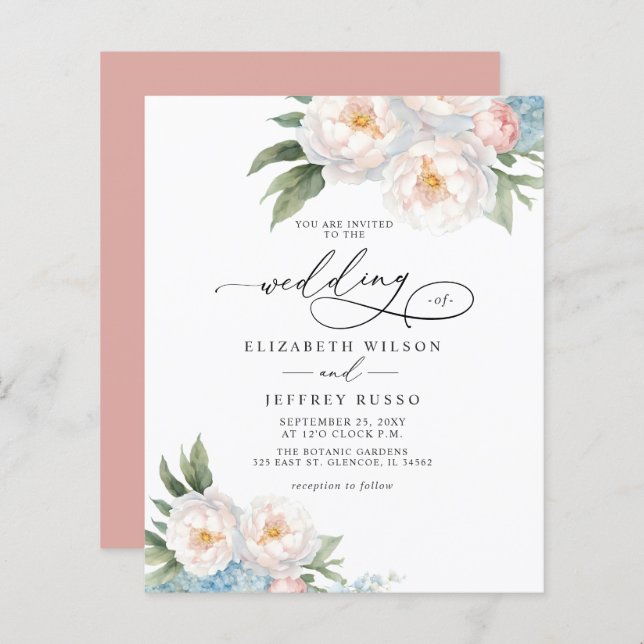Budget Elegant Blush Floral Wedding invitations (Front/Back)