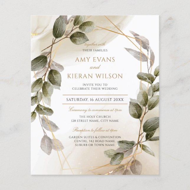 Budget Elegant Blush Green Gold Watercolor Wedding (Front)