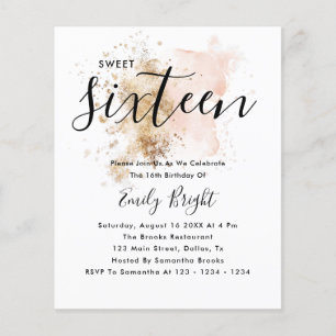 Budget Elegant Blush Pink & Gold Sweet 16 Invite Flyer