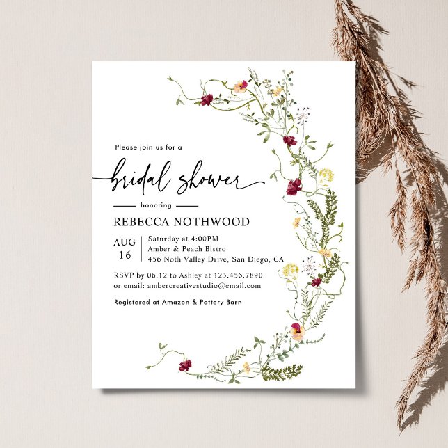 Budget Elegant Boho Bridal Shower Invitation (Creator Uploaded)