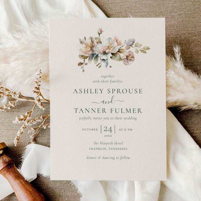 Budget Elegant Boho Floral Botanical Wedding Invitation (Creator Uploaded)