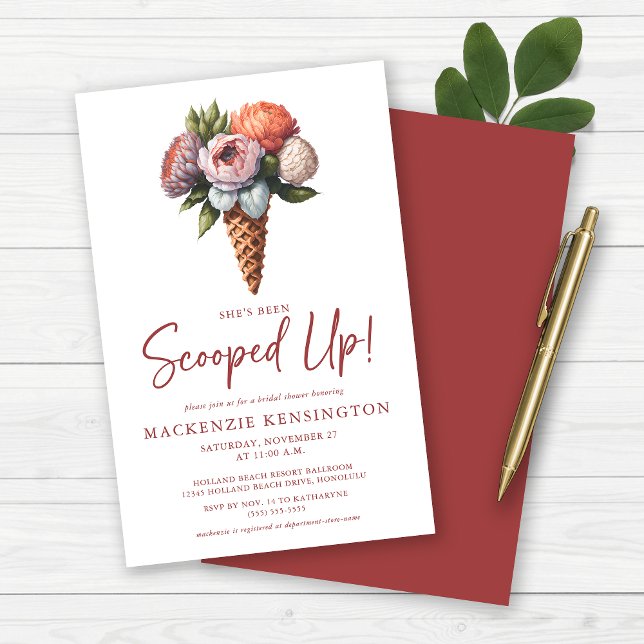 BUDGET Elegant Boho Ice Cream Bridal Shower (BUDGET She's Been Scooped Up Floral Ice Cream Cone Bridal Shower Invitations)