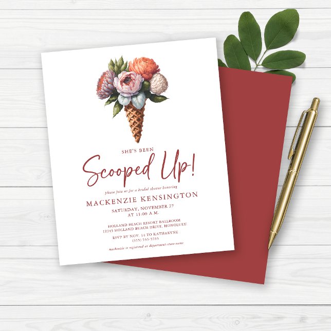 BUDGET Elegant Boho Ice Cream Bridal Shower (Budget She's Been Scooped Up Ice Cream Floral Bridal Shower Invitation)