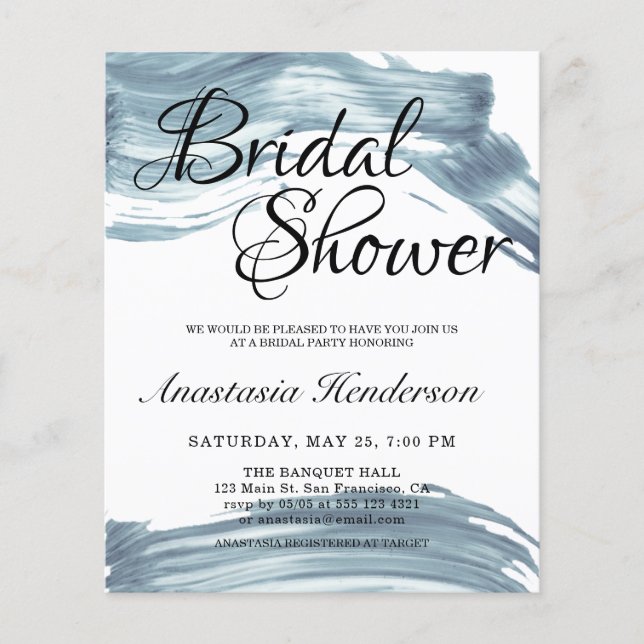 Budget Elegant Bridal Shower Invitation. (Front)