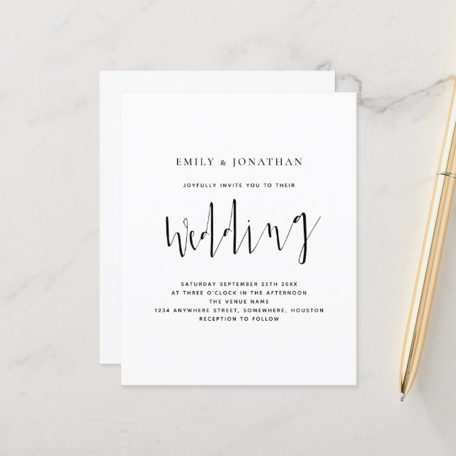 Budget Elegant Calligraphy Wedding Invitation (Front/Back In Situ)