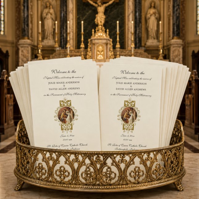 Budget Elegant Catholic Wedding Program Stationery (Creator Uploaded)