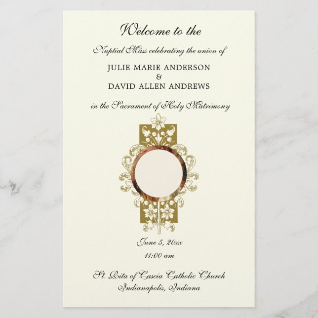 Budget Elegant Catholic Wedding Program Stationery (Front)
