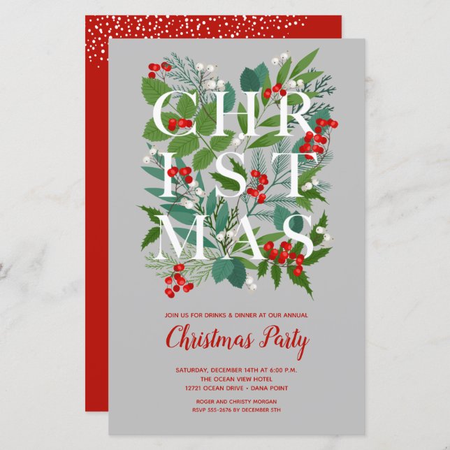 Budget Elegant Christmas Greenery Invitations (Front/Back)