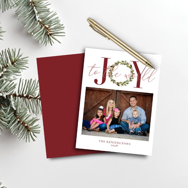 Budget Elegant Christmas Joy Wreath Photo (Budget Elegant Christmas Joy Wreath Photo Card)