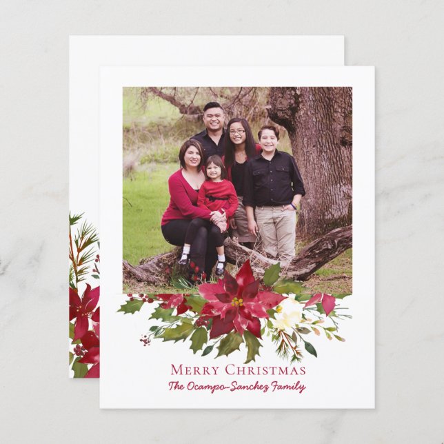 Budget Elegant Christmas Poinsettia Holiday Photo (Front/Back)