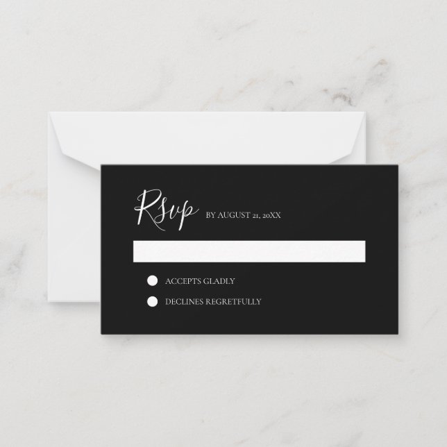 BUDGET Elegant Clean Minimalist Black Wedding RSVP Card (Front)