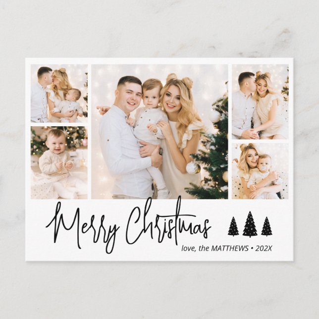 Budget Elegant Collage 5 Photo Christmas Postcard (Front)