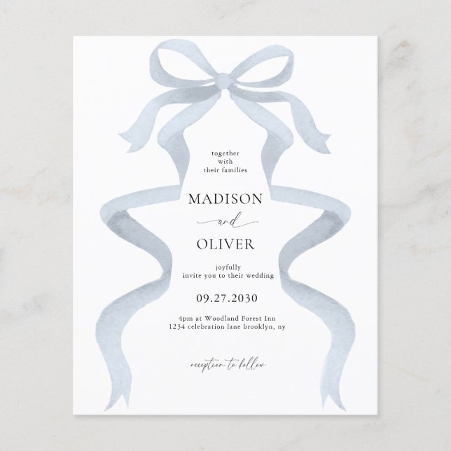 BUDGET Elegant Dusty Blue Bow Monogram Wedding (Front)