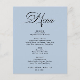 Budget Elegant Dusty Blue Minimalist Wedding Menu