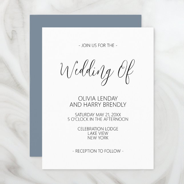 Budget Elegant Dusty Blue White Wedding Invitation (Stylishly Personalize with Your Custom Names & Wedding Event Information.)