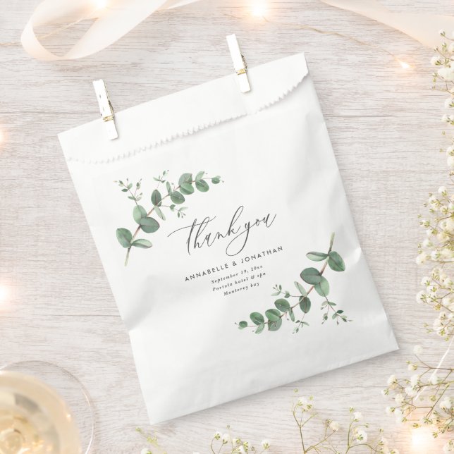 Budget elegant eucalyptus botanical wedding party  favour bags (Clipped)