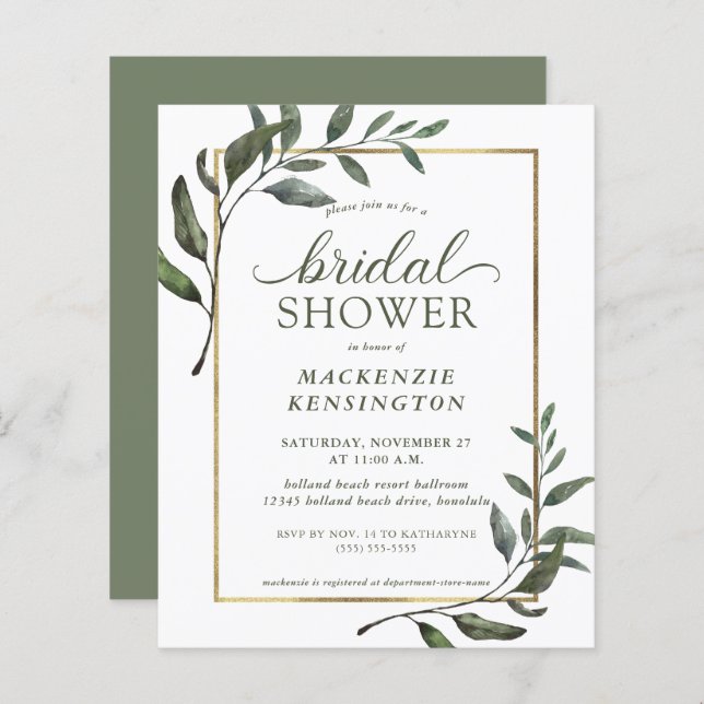 Budget Elegant Eucalyptus Bridal Shower (Front/Back)