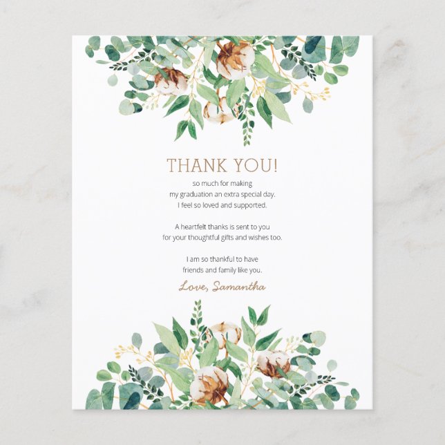 BUDGET Elegant Eucalyptus GRAD Thank You Card (Front)