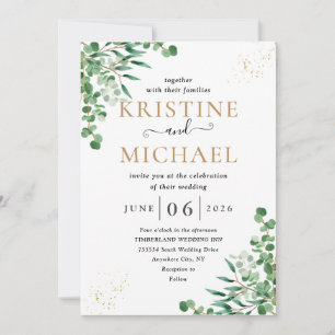 Budget Elegant Eucalyptus Leaves Greenery Wedding Invitation
