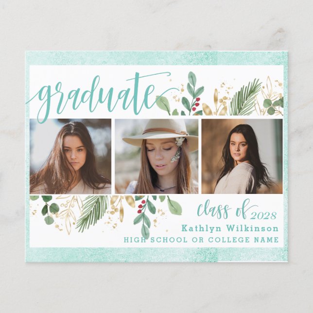 BUDGET Elegant Eucalyptus Photo Grad Announcement (Front)