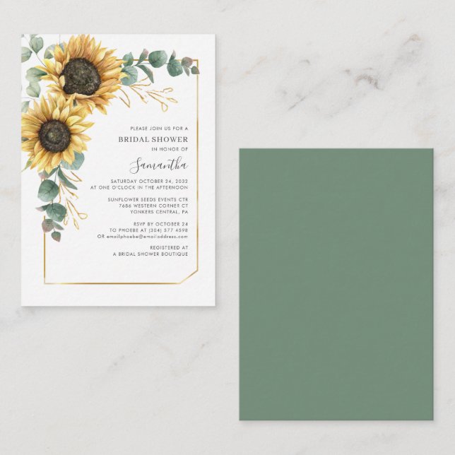 Budget Elegant Eucalyptus Sunflower Bridal Shower Card (Front/Back)