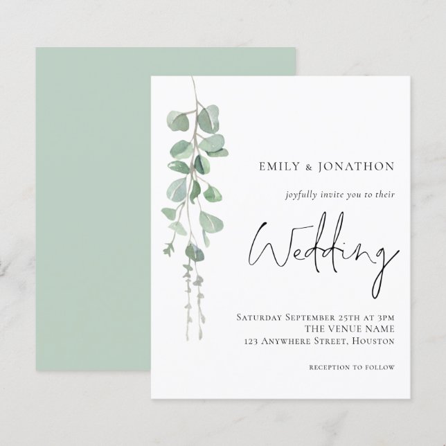 Budget Elegant Eucalyptus Wedding Invitation (Front/Back)
